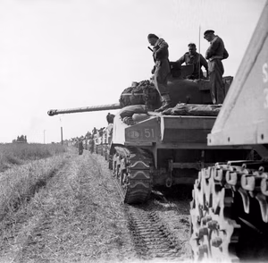 The 1st Polish Armoured Division in the Normandy Campaign 1944 Sherman tanks of 1st Polish Armoured Division at the start of Operation 'Totalise'.