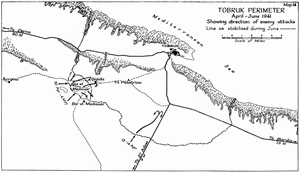 Tobruk perimeter, April-June 1941 (showing direction of enemy attacks)