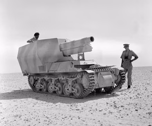 An abandoned German Sd.Kfz. 135/1, a 15 cm self-propelled howitzer on french Lorraine chassis, in North Africa in September 1942.