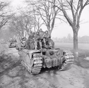 Churchill tanks of 6th Guards Tank Brigade carrying paratroopers of the 17th US Airborne Division, Germany, 29 March 1945. Churchill tanks of 6th Guards Tank Brigade carrying paratroopers of the 17th US Airborne Division, Germany, 29 March 1945.