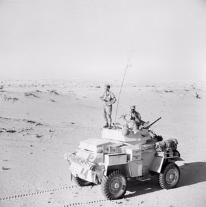 A Humber Mk II armoured car of the 12th Royal Lancers on patrol south of El Alamein, July 1942. A Humber Mk II armoured car of the 12th Royal Lancers on patrol south of El Alamein, July 1942.